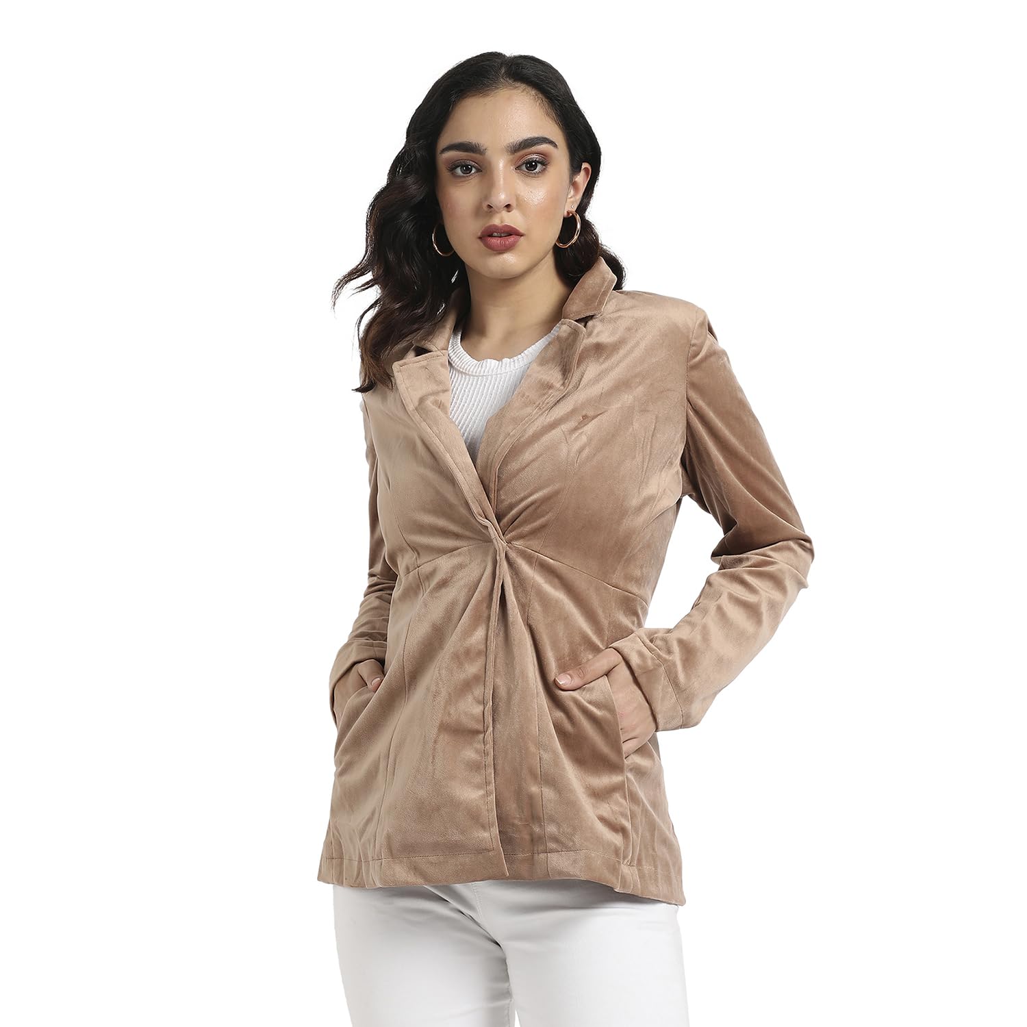 pinacolada Women's Single-Breasted Blazer for Casual Wear | Lapel Collar | Long Sleeve | Button Closure | Suede Blazer Crafted with Comfort Fit for Everyday Wear-picture-43