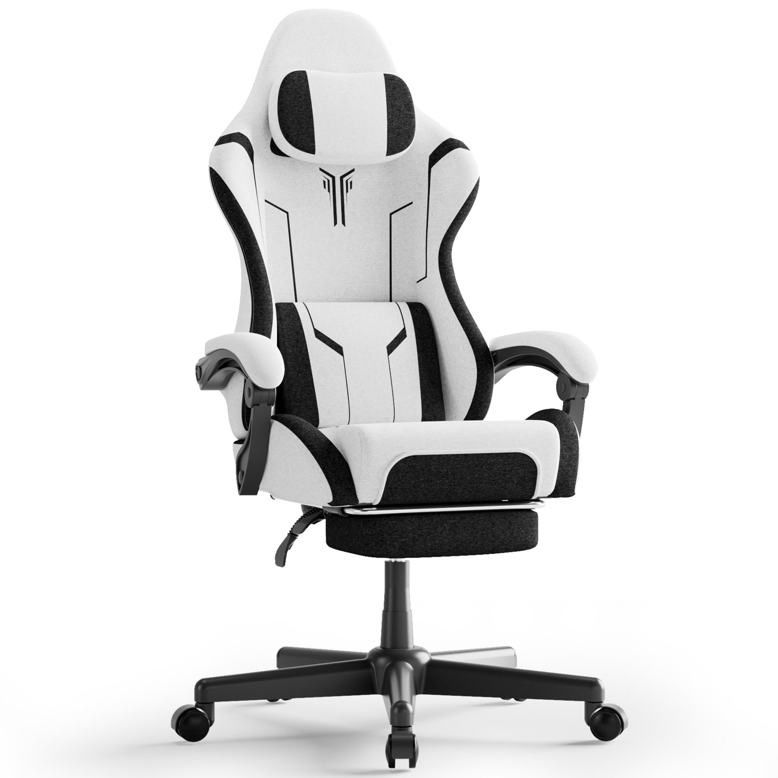 Silla Gaming con cojín Lumbar, Silla Gamer ergonómica, Respaldo Ajustable, cojín Acolchado, sillón Gaming, reposapiés Extensible, Silla para PC, reposabrazos articulados, giratoria 360°, Blanco