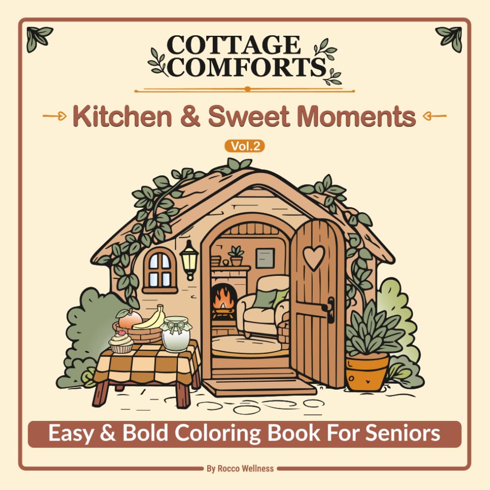 Cottage Comforts Coloring Book Vol. 2: Kitchen & Sweet Moments: Simple and Relaxing Designs for Adults and Seniors