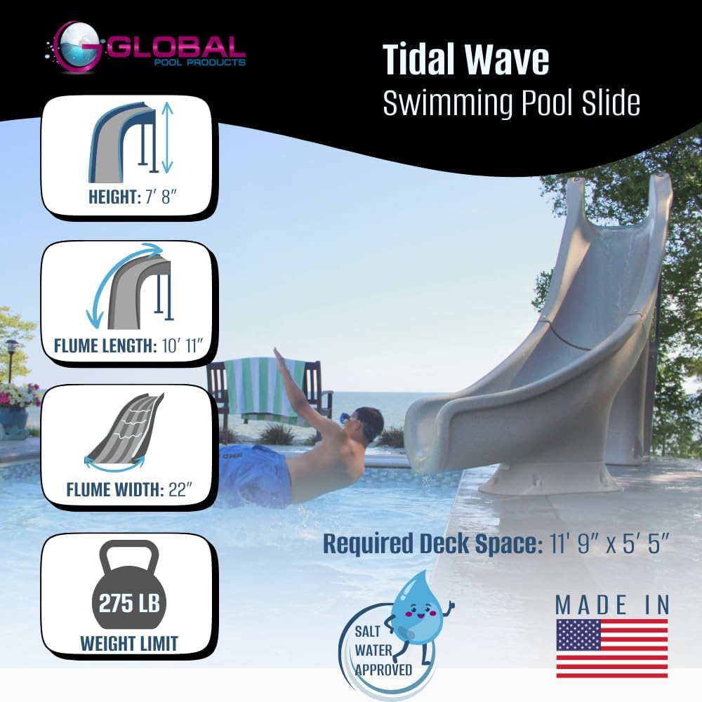 Global Pool Products Tidal Wave Inground Swimming Pool Water Slide Deck Mounted Right Curve Turn Sand GPPSTW-Sand-R