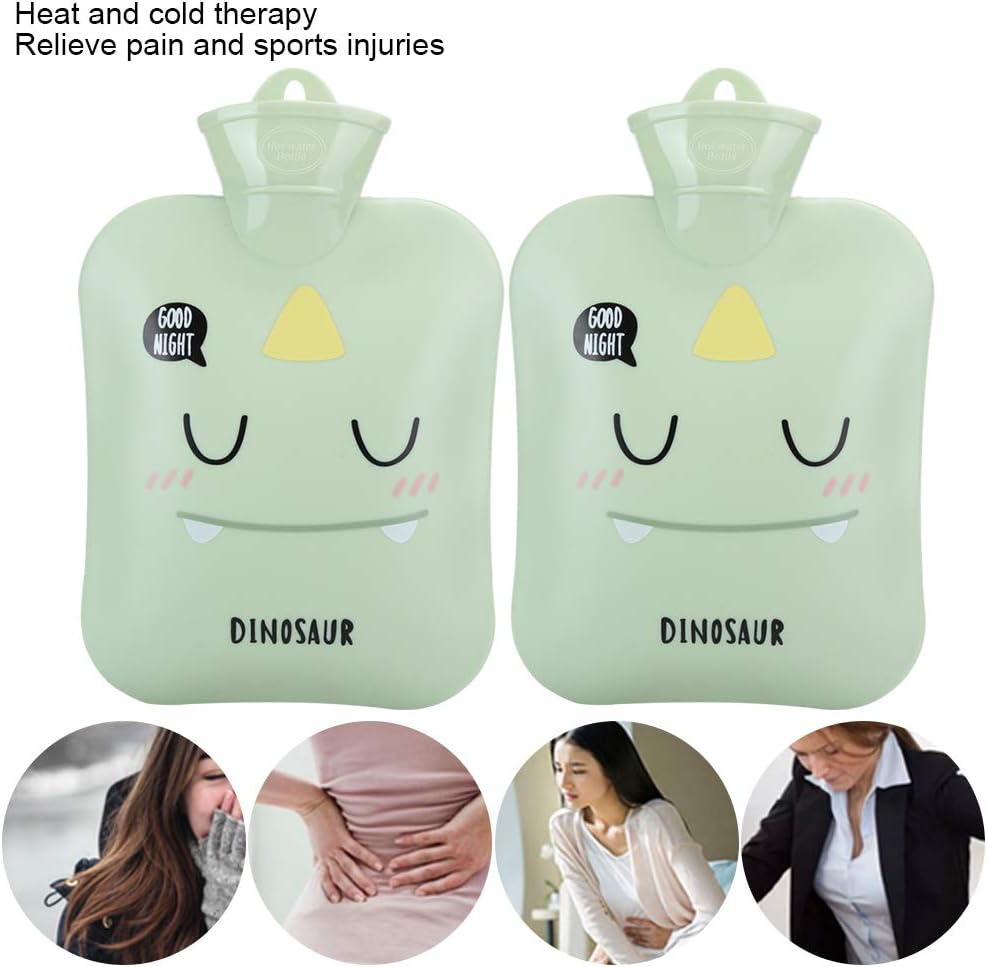 Pilipane Hot Water Bottle, Hot Water Bag for Pain Relief, 2pcs Portable Cartoon Hot Water Bottle Large Cute Water Injection Autumn Winter Hand Warmer, bpas f Ree, for Hand Feet Warmer, Green