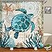 Uphome Sea Turtle Fabric Shower Curtain, Nautical Blue Map Shower Curtain Navigation Under The Sea Life Coastal Cloth Shower Curtain Heavy Weighted Waterproof, Bathroom Beach Decorations, 72x72