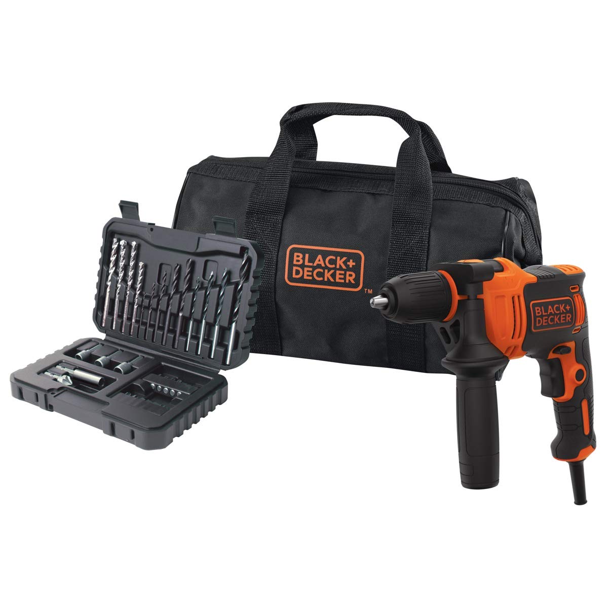 BLACK+DECKER BEH710SA32 Schlagbohrmaschine 710 W + Set 32 Zubehörteile zum Schrauben und Bohren + Transporttasche BEH710SA32-QS