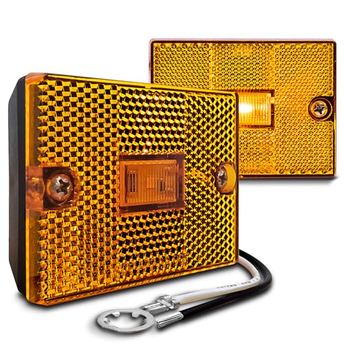 TRUE MODS 2pc 2x3 3x2 Inch Amber LED Stud-Mount Side Marker Light [DOT Certified] [IP67 Waterproof] [ Integrated Reflector] for Utility Boat Trailers Over 80 Camper RV Clearance Light