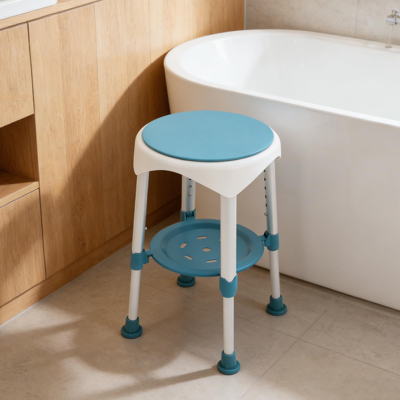 Taburete de ducha ajustable de 40,5 a 53 cm, silla de baño con capacidad de carga de 150 kg, asiento de ducha antideslizante con reposapiés para ducha (verde oscuro)