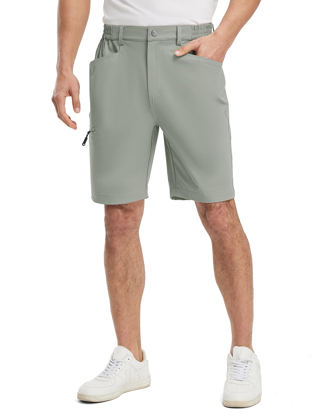 Rdruko Men's 9” Golf Shorts Stretch 4 Pockets Dress Shorts Elastic Waist Casual Flat Front Quick Dry Work Hiking Zip Cargo