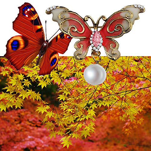 Image of FEELMEM Crystal Rhinestone Butterfly Brooch Pin Blue Color Butterfly Brooches for For Women Girls Wedding /Banquet /Birthday Party (Pink pearl)