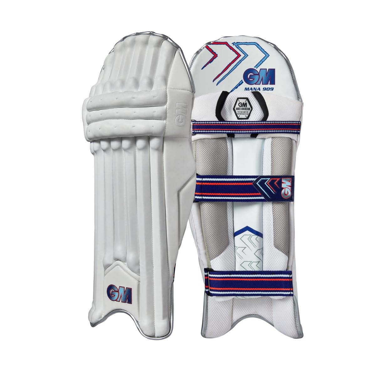 Gunn & Moore GM Cricket Batting Pads | Mana 909 | Traditional Cotton & Cane | Adult Right Handed - 18" | Approx Weight 2.24 kg | 1 Pair | White