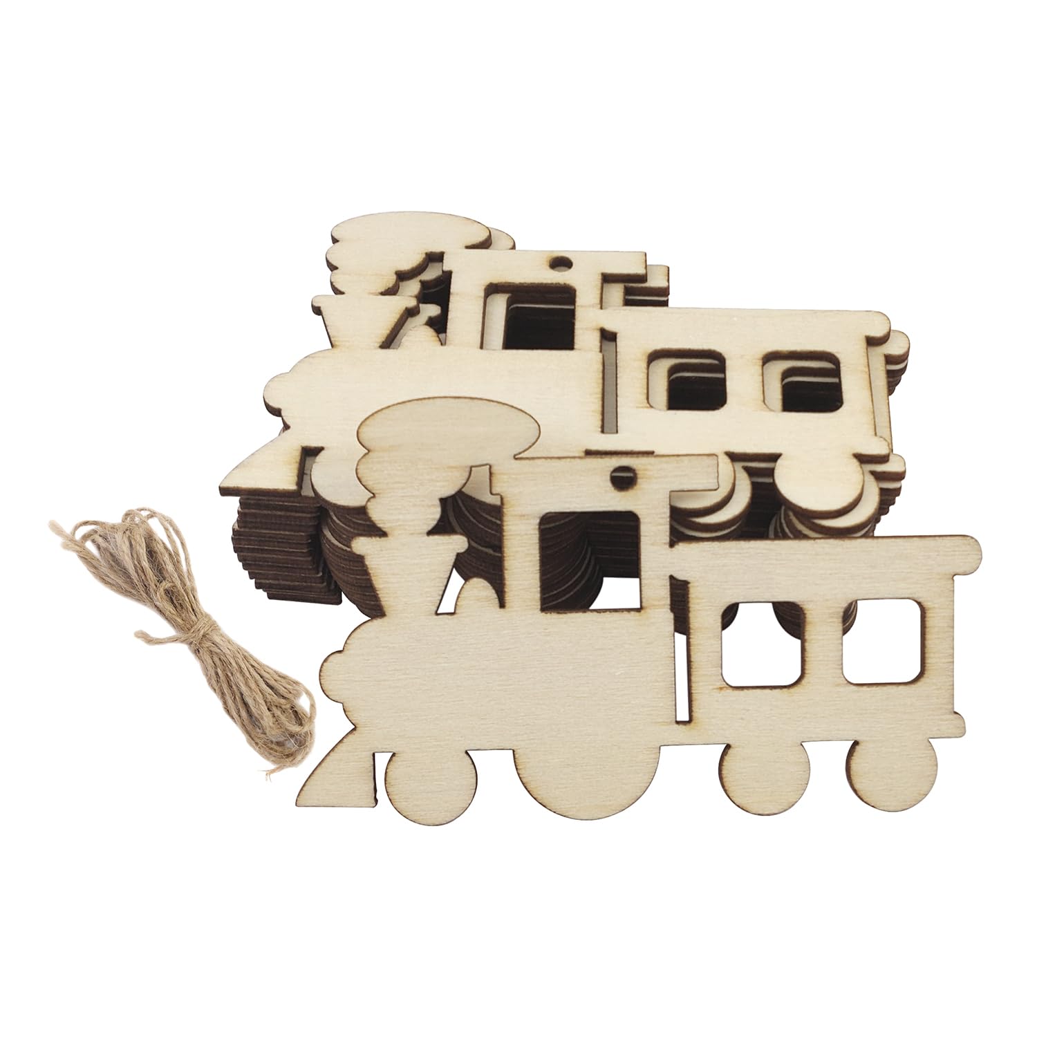 30 Pack 4 Inch Unfinished Wood Train Cutouts Crafts Wooden Train to Paint Train Shape Cutouts Paint Wooden Cars Hanging Ornaments DIY Gift Tags for Home Party Decoration Craft Project