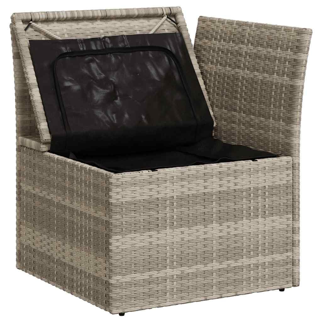 vidaXL Garten Ecksofa mit Kissen, Outdoor Sofa mit abnehmbarem waschbarem Bezug, Gartensofa mit Staufach unter Sitzfläche, Gartencouch Gartenmöbel, Hellgrau Poly Rattan