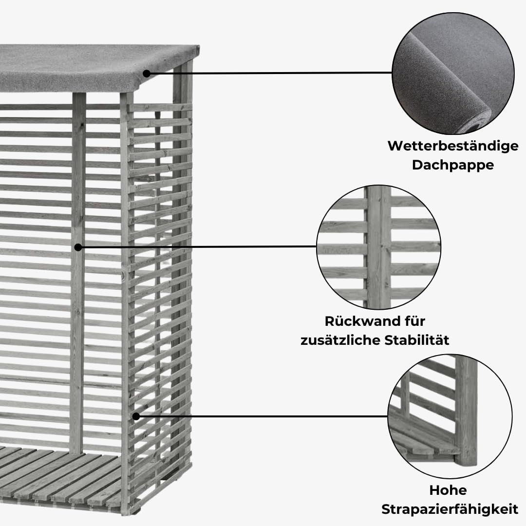 Mega Holz Kaminholzregal für außen mit Rückwand aus imprägniertem Holz 1,8m³ Brennholzlager 188 x 69 x 183 cm Holzunterstand für Kaminholz Perfekte Holzstapelhilfe/Feuerholzregal für den Garten