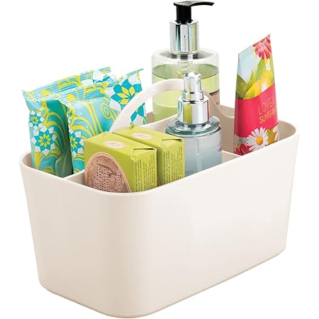 mDesign Cesta de baño con asa – Para usar como organizador de cosméticos, caja organizadora para cocina o toallero – Cesta para ducha pequeña en ...