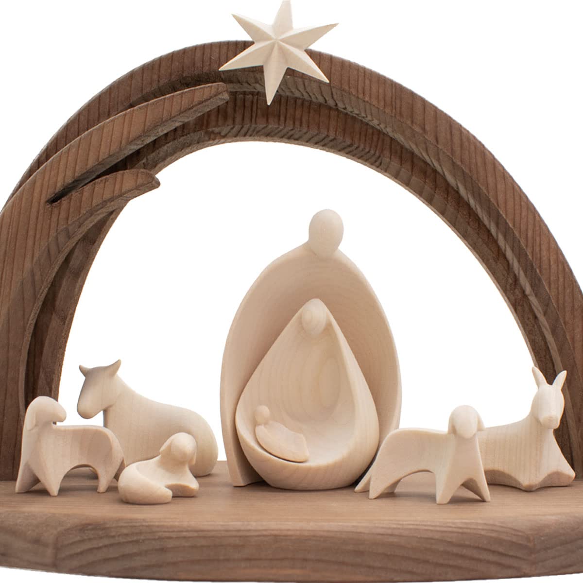4betterdays.com Krippe Heilige Nacht, 8-teilig, klein, Made in Südtirol | Mit Stall und 7 Figuren aus naturbelassenem Ahornholz, zeitloses Design