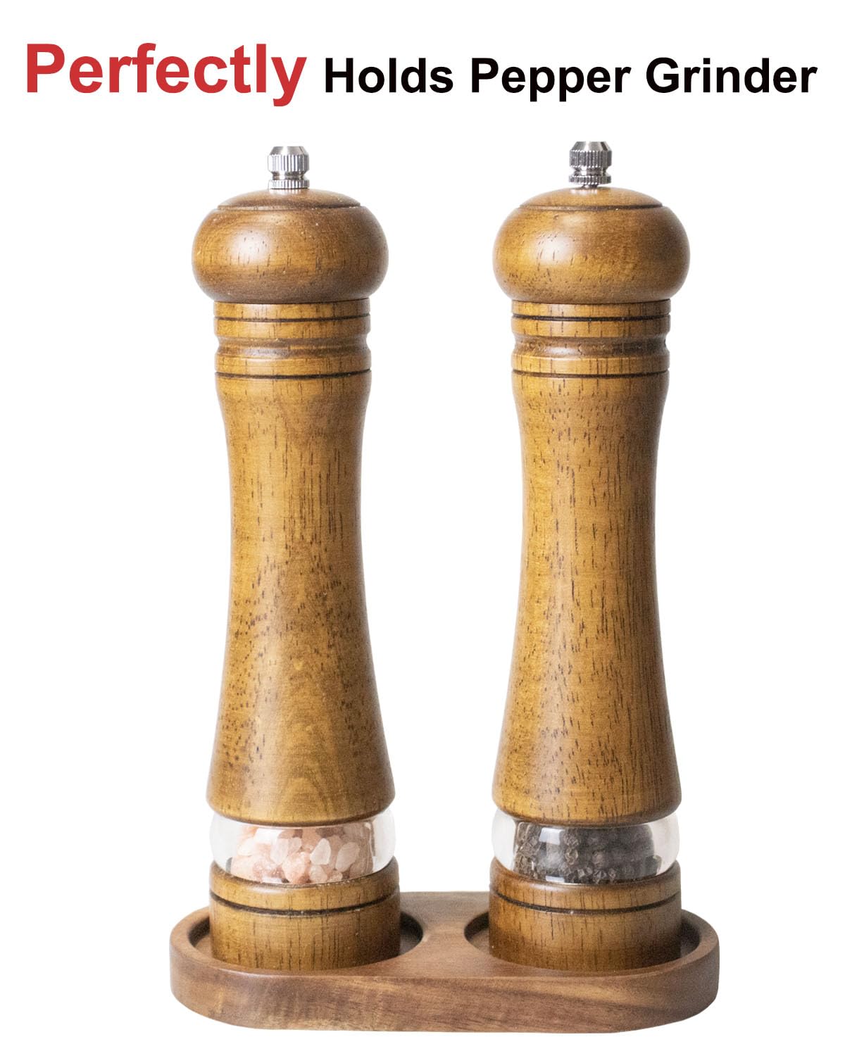 Molinillo de sal y pimienta, soporte para molinillo de pimienta de color retro más grande, compatible con todos los molinos de pimienta de madera 4