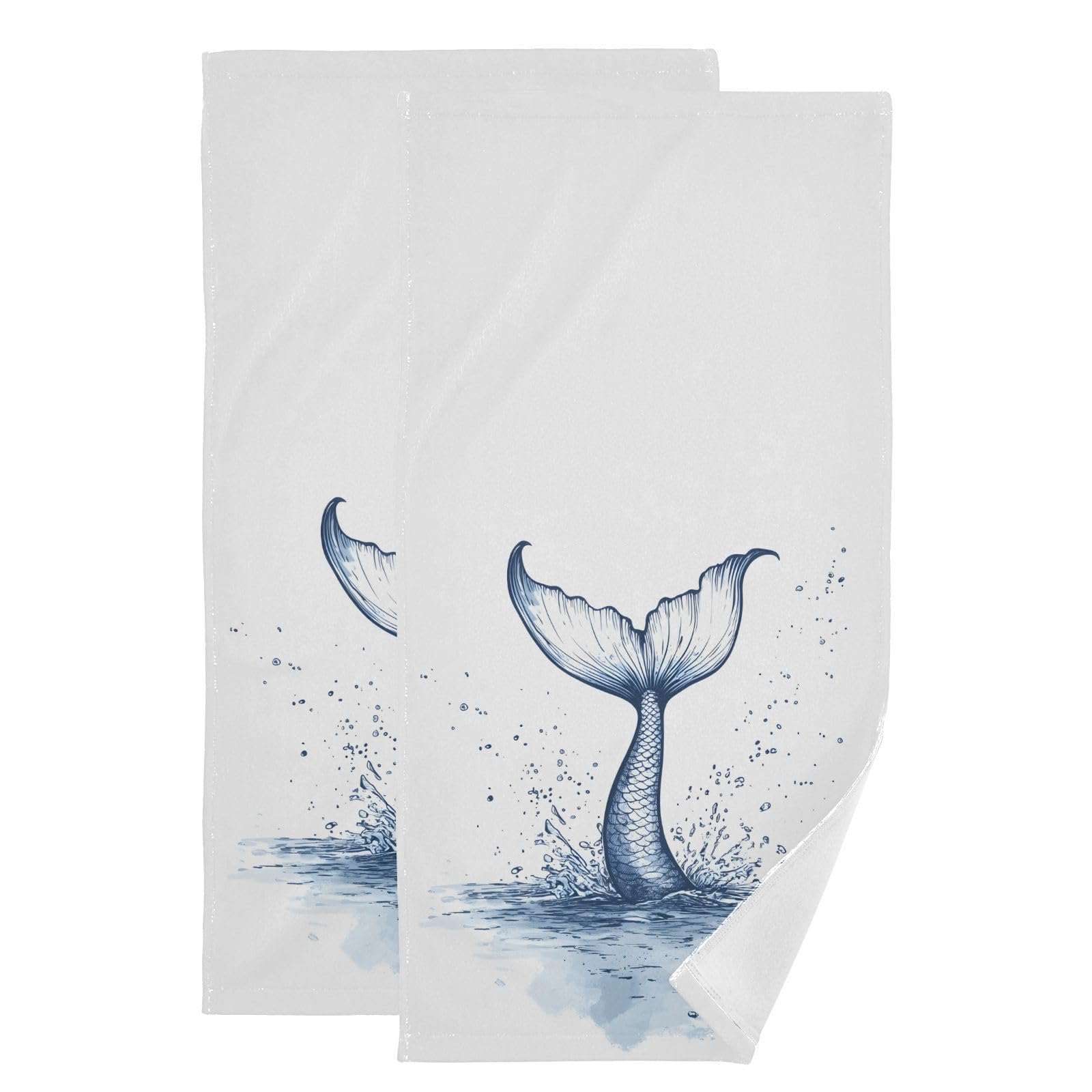 senya Bath Towel Set 2pcs Mermaid Tail Soft Hand Towels for Bathroom Spa Gym Sports 30"x 15"