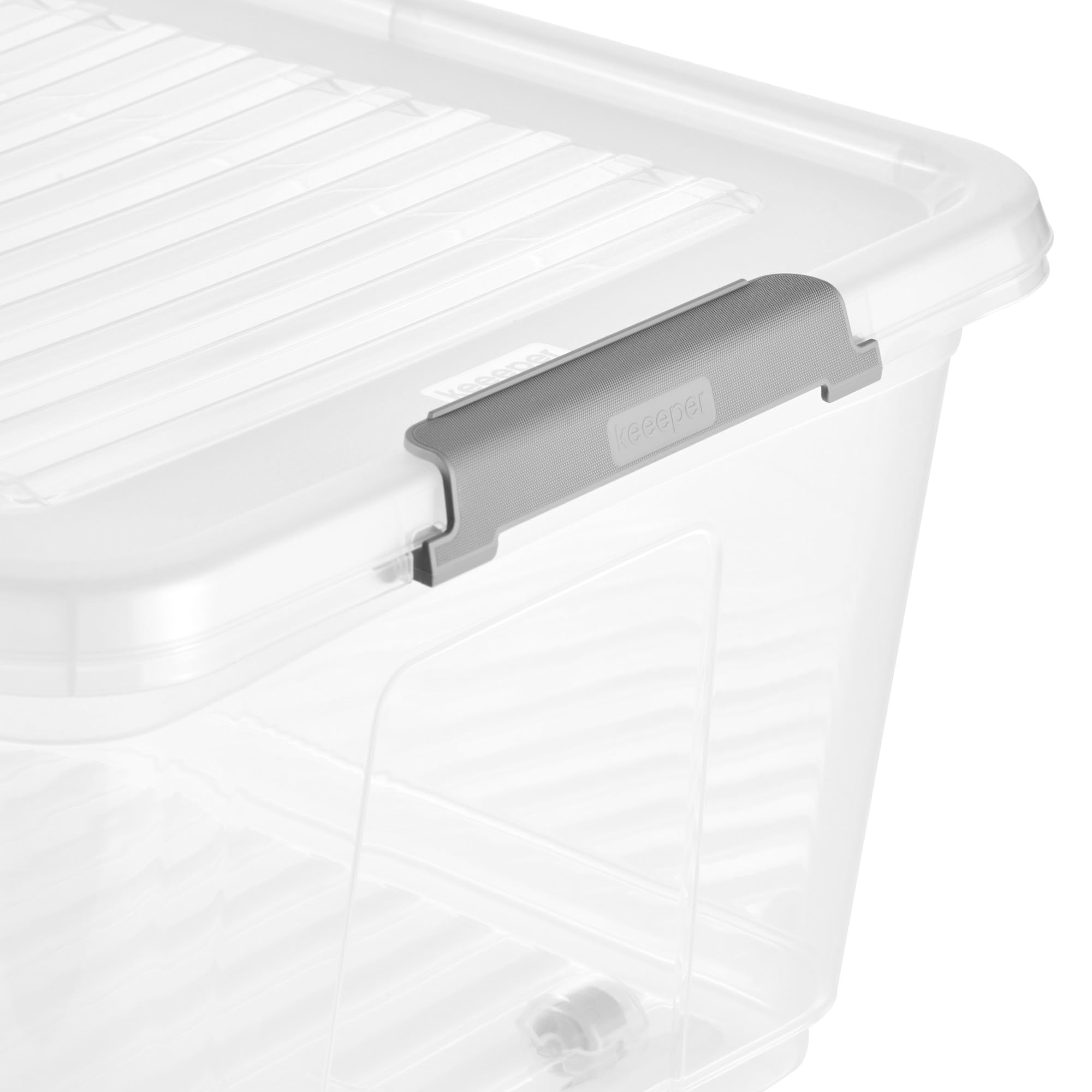 keeeper leo 4x Aufbewahrungsbox mit Deckel und Rollen, 37 L, 59 x 38 x 24 cm, Clipbox, Transparent
