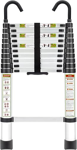 Miniatura 12 de Escalera telescópica RIKADE de aluminio de 6.5 pies con patas antideslizantes y gancho estable, escalera de extensión portátil para el hogar