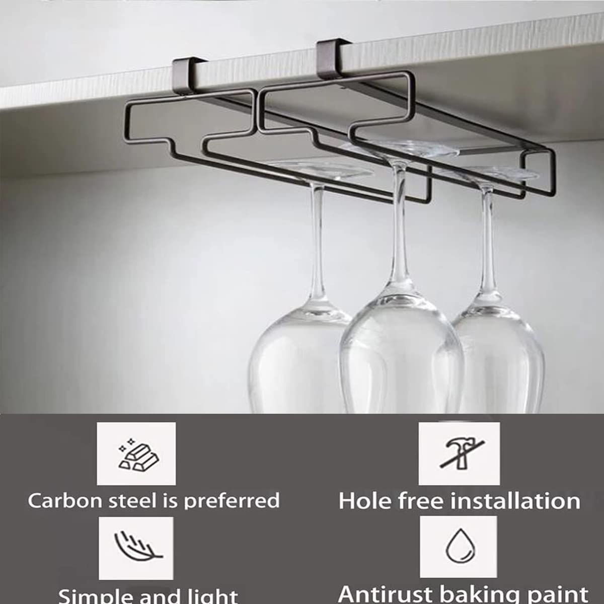 Ensemble De Deux Porte-verres à Vin Suspendus Sous Meuble, Sans Vis, Noir