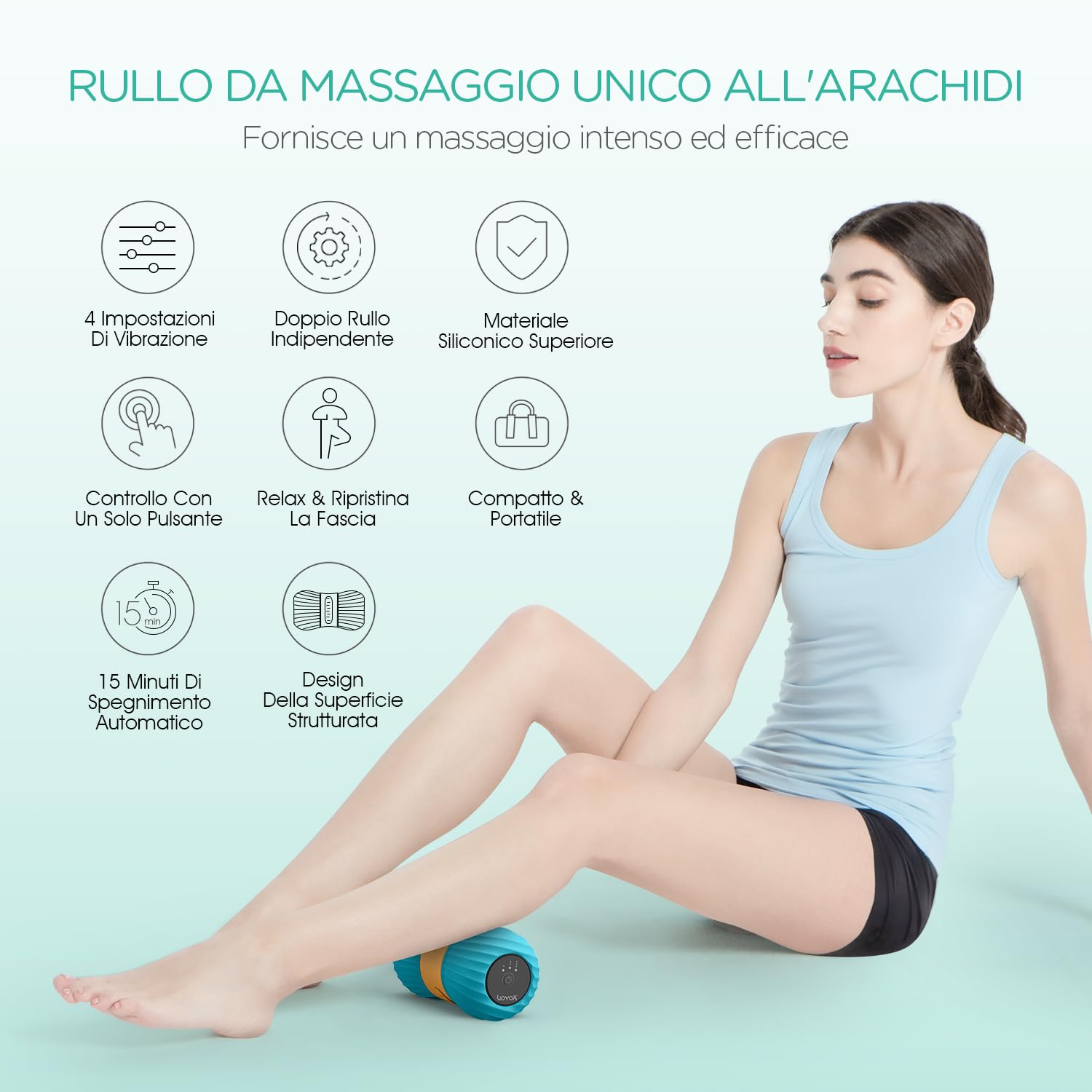 VOYOR-HEALTH Palla Massaggio Arachidi Vibrante per Tessuti Profondi | Doppia Palla, Sollievo Muscolare Dolorante, Elettrico con Punto di Innesco, Per Pilates, Yoga, Fitness, Casa, MB300, Blu