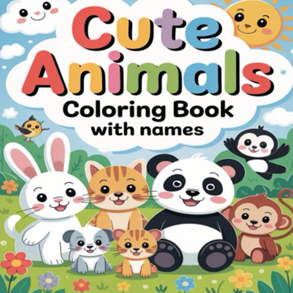 Cute Animals Coloring Book with Names: Fun and Educational Coloring for Kids, Toddlers & Beginners