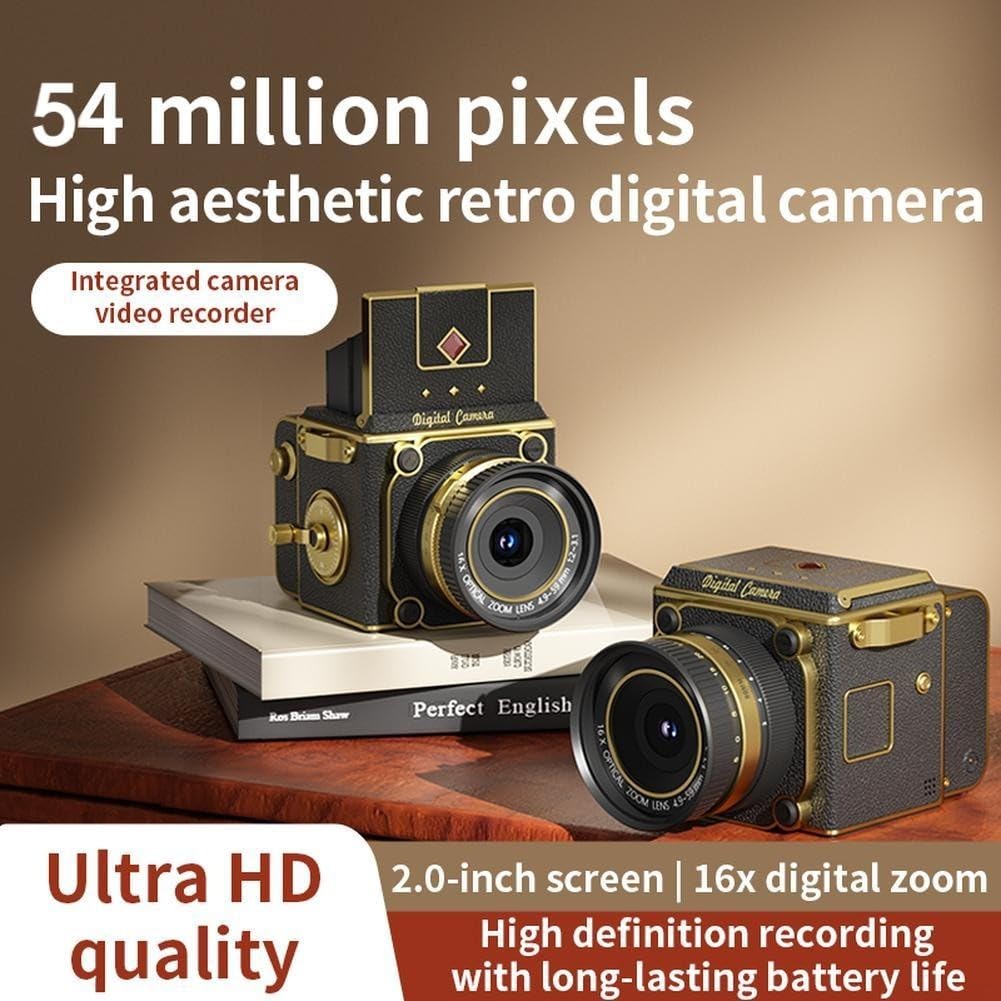 Retro per mini fotocamera digitale 54 MP 4 K registrazione video, fotocamera leggera AF punto e scatto per foto di viaggio Vlog (verde)