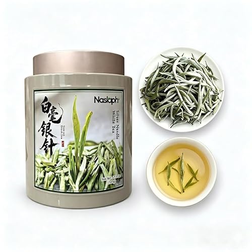 NASLAPH Silver Needle White Tea, 3.53 Oz Loose Leaf White Tea with Premium Craft, Yunnan Bai Hao Yin Zhen, Refreshing Chinese White Silver Tip Tea Leaves Perfect for Cold Brewing