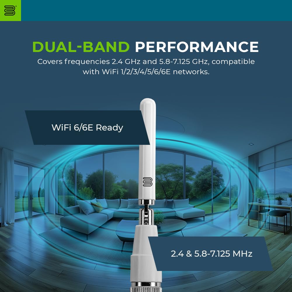 Bolton Lot de 2 antennes WiFi pour fléchettes | Monopole | Double bande 2,4/5,8-7,125 GHz | Connecteur RP-SMA M | Omnidirectionnel | Compact, rotatif, à charnière | Pour routeurs WiFi et points