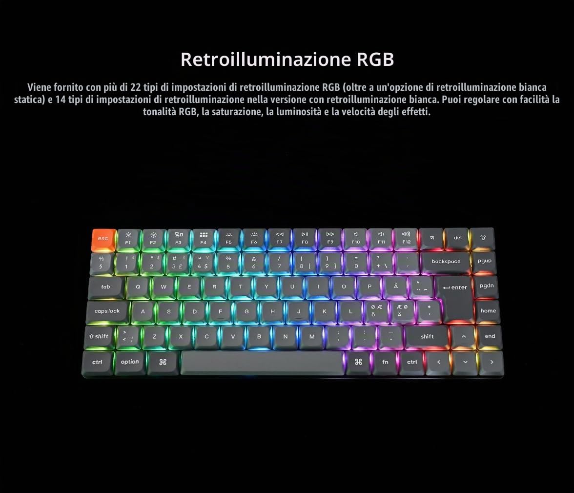 Keychron K3 Max – Tastiera meccanica low-profile 75% QWERTY italiano, keycaps PBT double-shot, switch Gateron Brown hot-swap, wireless 2.4 GHz/Bluetooth 5.1, retroilluminazione RGB, QMK/VIA
