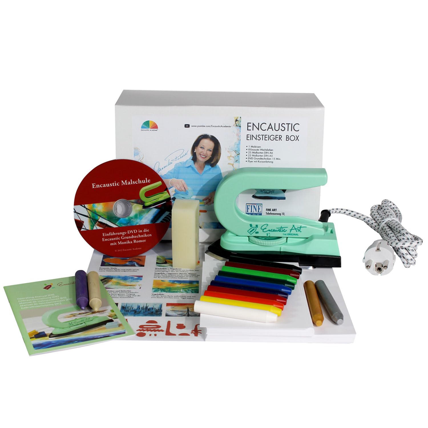 Ditac Fine Art Encaustic Einsteiger-Box mit Maleisen, Wachsfarben, Malkarten und Anleitung auf DVD, Coverfoto mit Monika Romer | Mit Maleisen, Wachsfarben, Malkarten, Anleitung auf DVD, Coverfoto mit Monika Romer