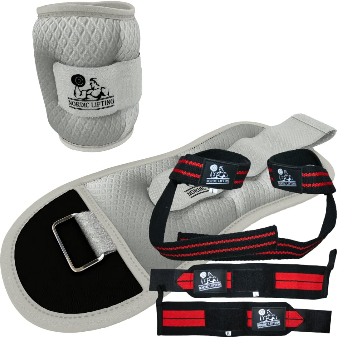 Ankle Wrist Weights 2 lbs Bundle with Wrist Wraps & Lifting Straps Bundle - Red