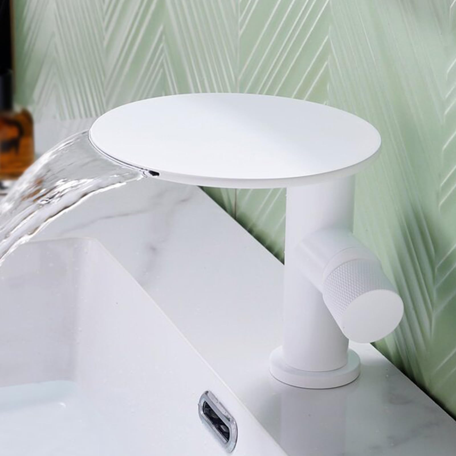 ANVLOJRIH Waterfall Bathroom Basin Mixer Tap, Hot and Cold Brass Basin Taps Mixer Waterfall Bathroom Sink Tap for Washbasins White