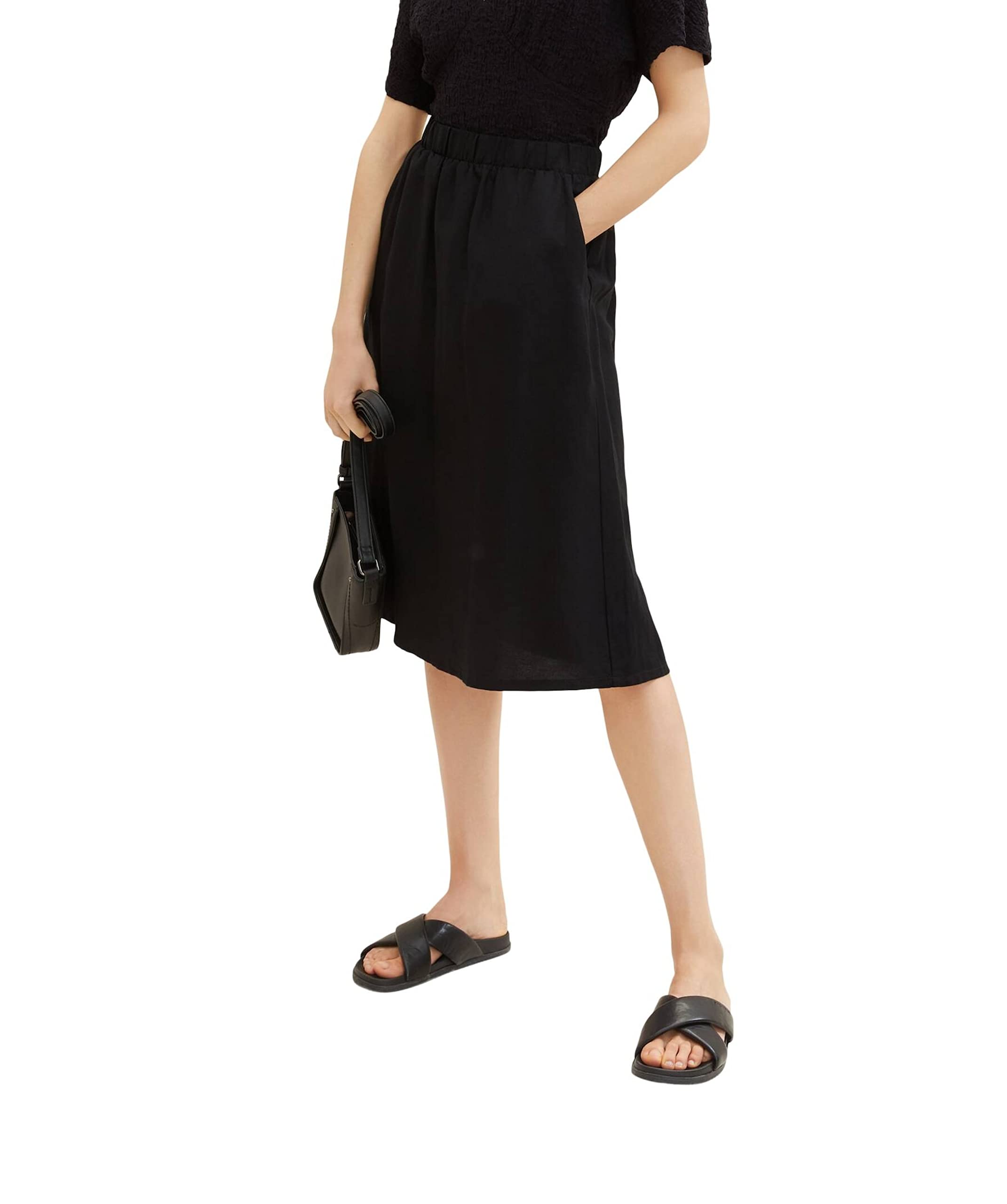 TOM TAILOR Women's 1036678 Linen Skirt, 14482-Deep Black, 10