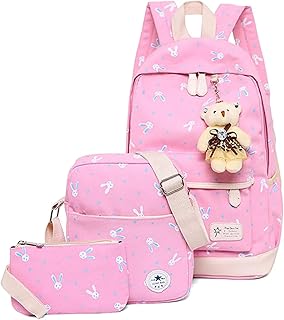 3 conjuntos de mochilas para meninas estampas de coelho bonito dos desenhos animados mochila para alunos do ensino fundamental mochila escolar primária para escola，LIANLI (R标备案，跟卖后果自负)