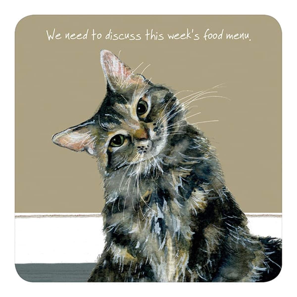 Little Dog Laughed Tabby Cat Coaster - Menu