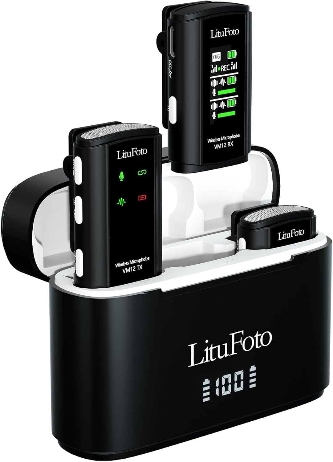 Wireless Lavalier Microphone for iPhone/Android/Camera/PC/Laptop with Lightning/USB-C/Plug, 48KHz,Noise Cancellation Mic, 18H Battery, Supports 32GB Memory Card Recording for Video Recording