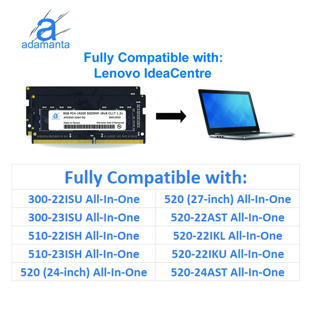 Adamanta 16 GB (2 x 8GB) RAM laptop per Lenovo ThinkPad P51, P71, T470P con 7th Gen Intel i5 & i7 processore DDR4 2400 MHz PC4 – 19200 SODIMM 2RX16 CL17 1.2 V da DRAM
