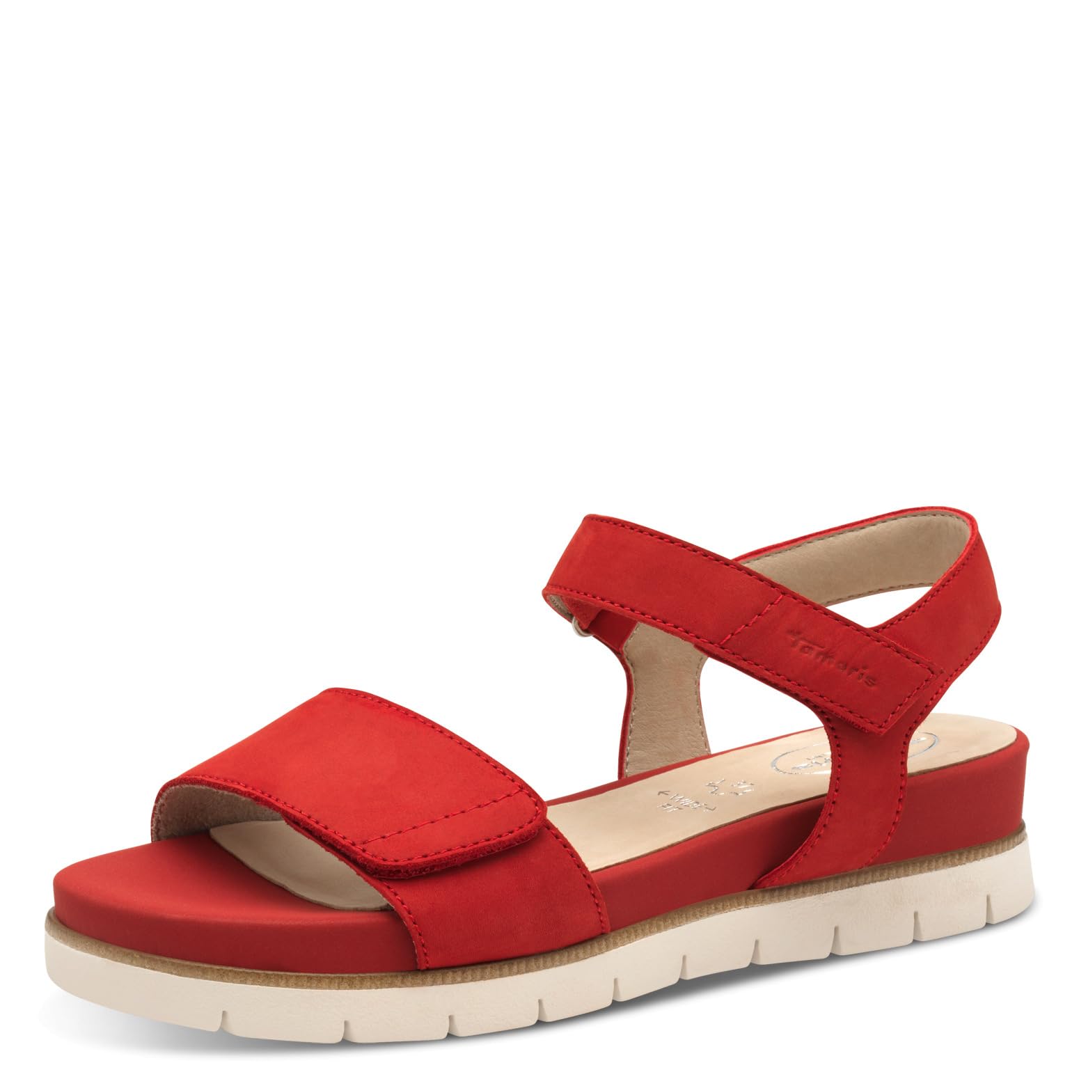 Tamaris Damen Wide Fit Damen Sandalen flach aus Leder mit Klettverschluss