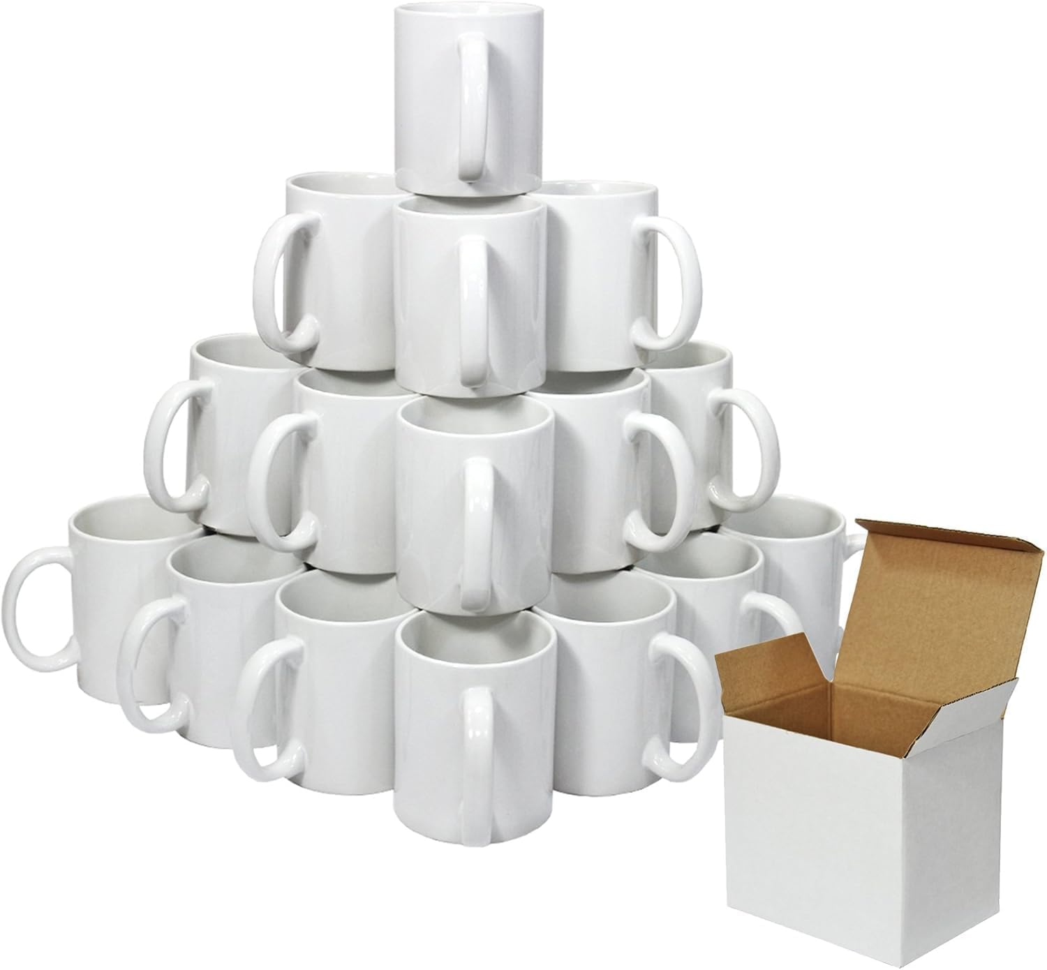 Genérico Tazas de Cerámica Blancas 350 ml, Recubiertas de Polímero para Sublimación, Juego de 18, con Cajas
