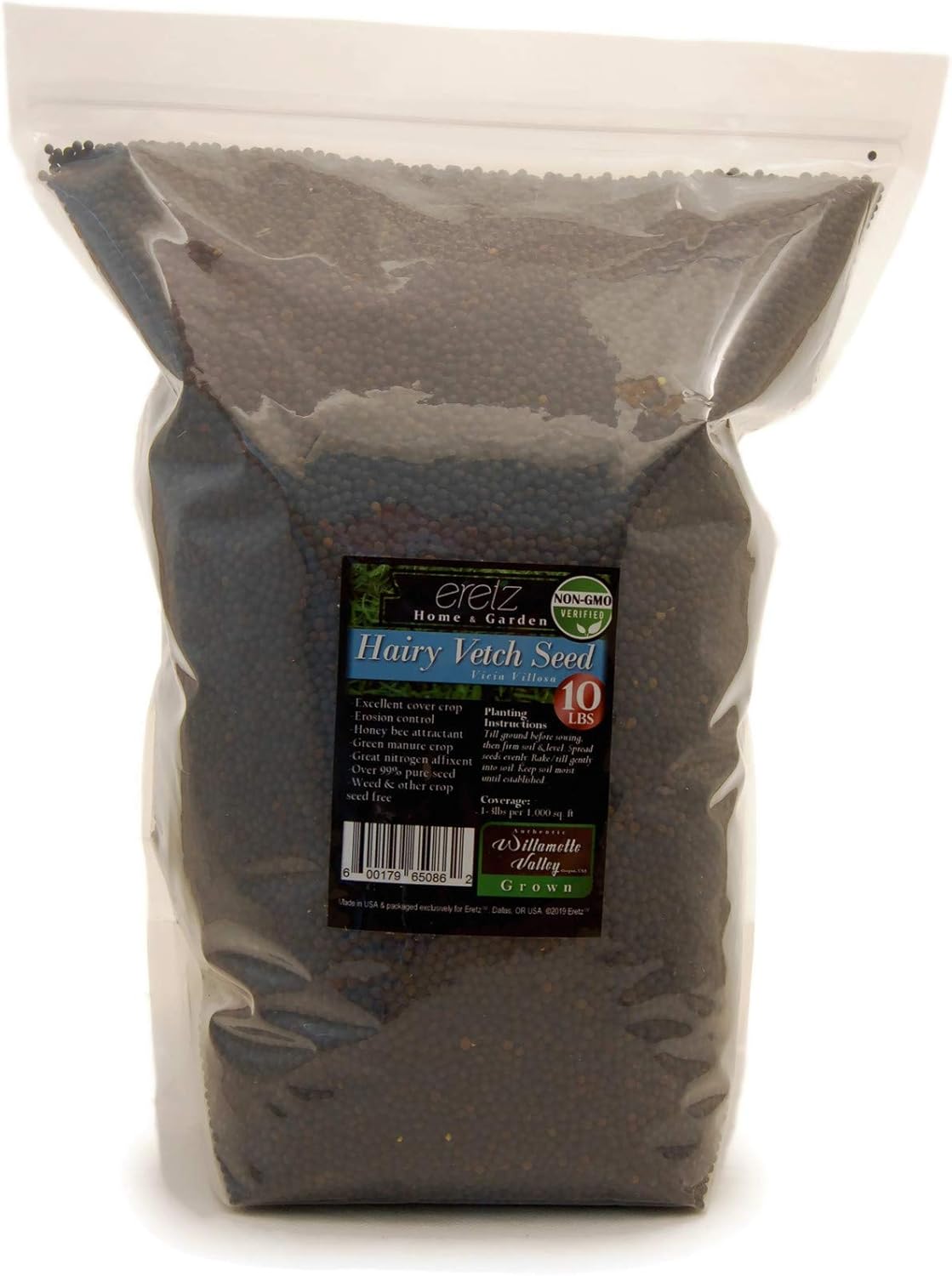 Hairy Vetch Legume Seed by Eretz (10lb) - Choose Size! Willamette Valley, Oregon Grown, Non-GMO, No Fillers, No Coatings, No Weed Seeds.