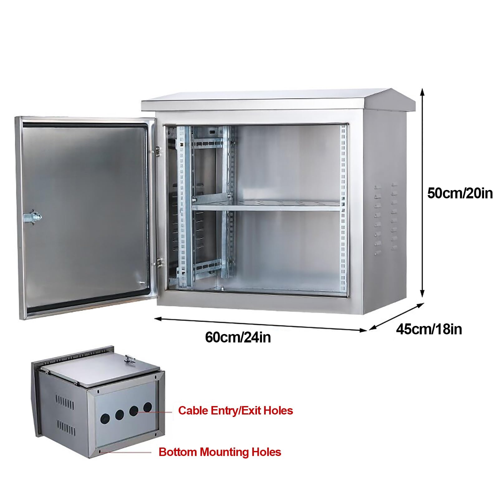 Caja Electrica de Acero Inoxidable, Caja Cuadro Electrico en Pared | Armario Electrico con Cerradura y Divisores Ajustables para Uso en Interiores y Exteriores(50x60x45cm/20x24x18in)