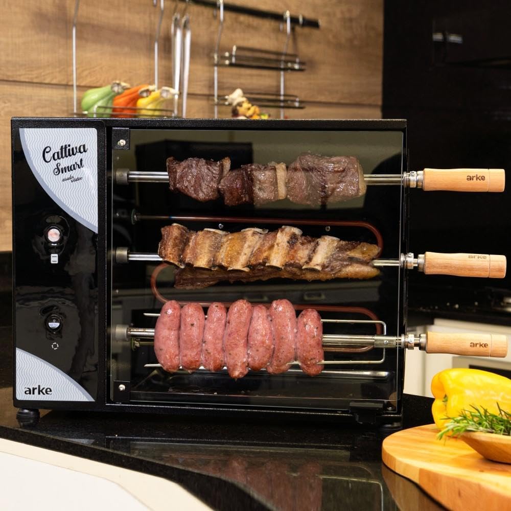 Churrasqueira Elétrica Rotativa Cativa Smart Arke Preta