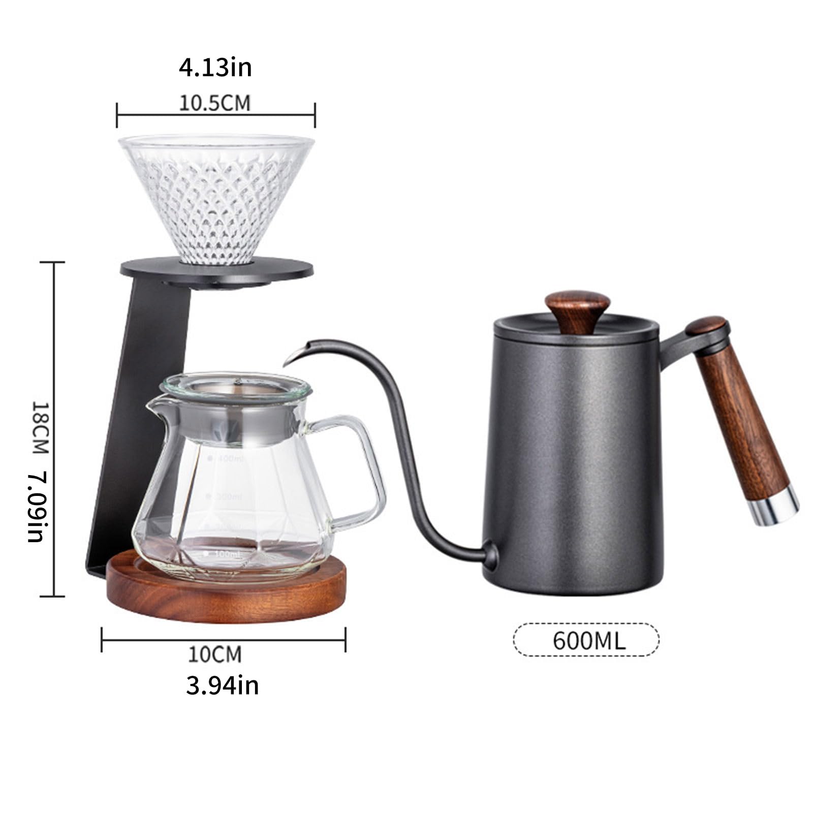 Generisch Filterständer Set mit Tropfer aus Glas und Holzsockel