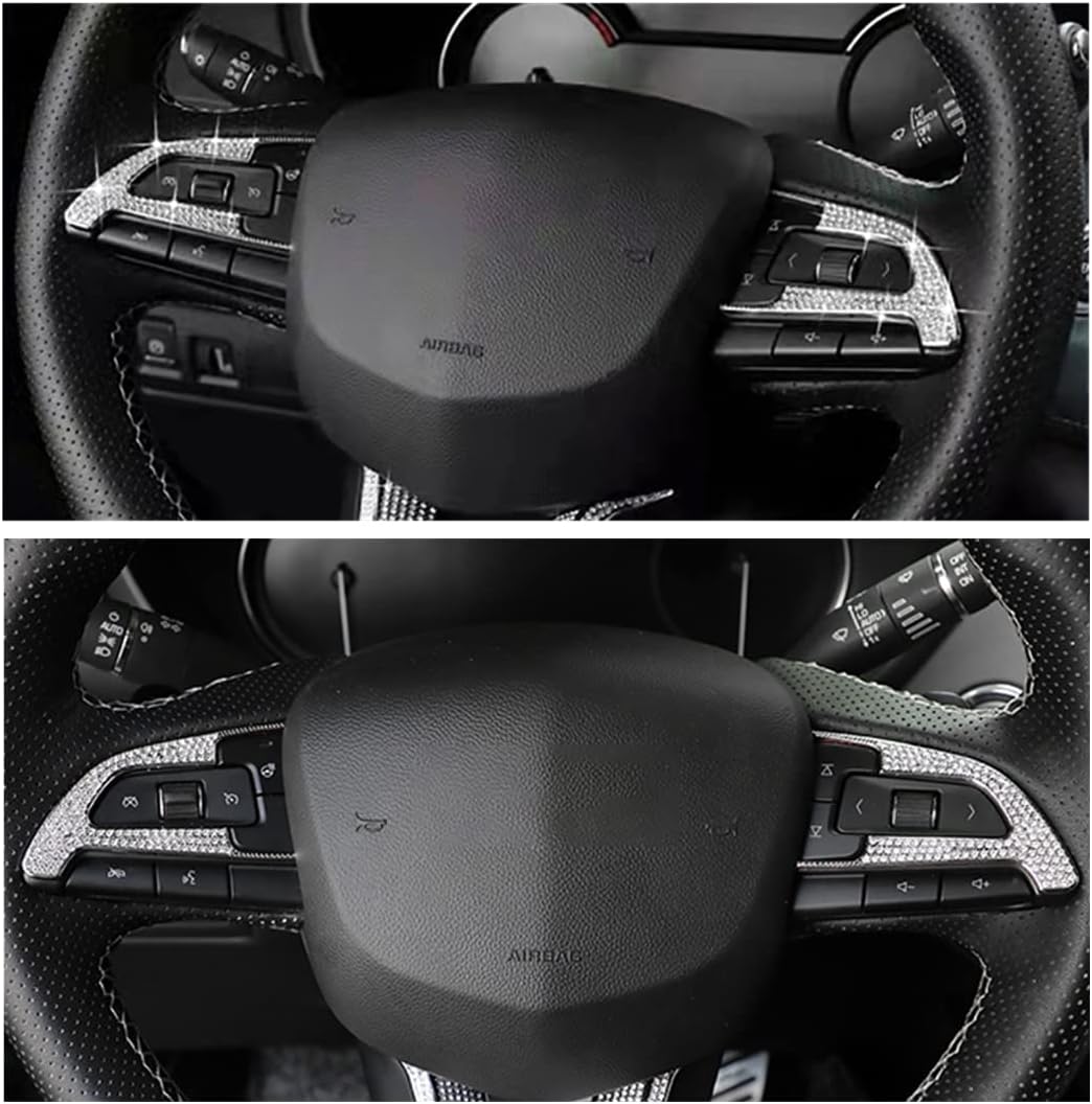 Bling Steering Wheel Decorate Accessories Rhinestone Decal Cover Fit for Cadillac 2019 2020 CT4 CT5 XT4 2021 2022 (Function Button Stickers (2 Pieces/Set), Silver)