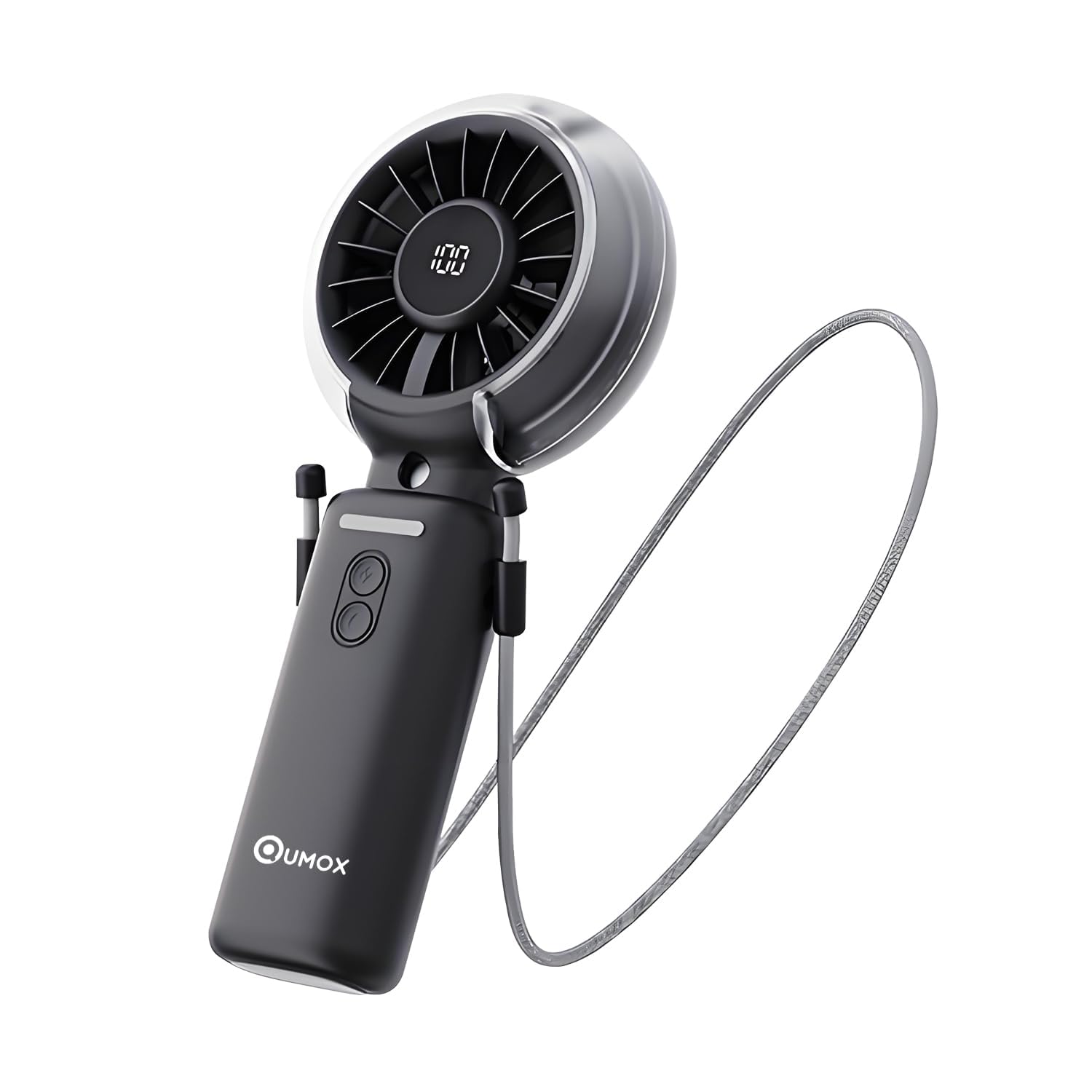 Qumox Handheld Foldable Mist Fan, Portable Rechargeable USB Mini Fan with Nano Mist Spray, Digital Battery Display, 3 Speed Settings, Foldable Desk Fan with Neck Strap for Travel, Office, Outdoor