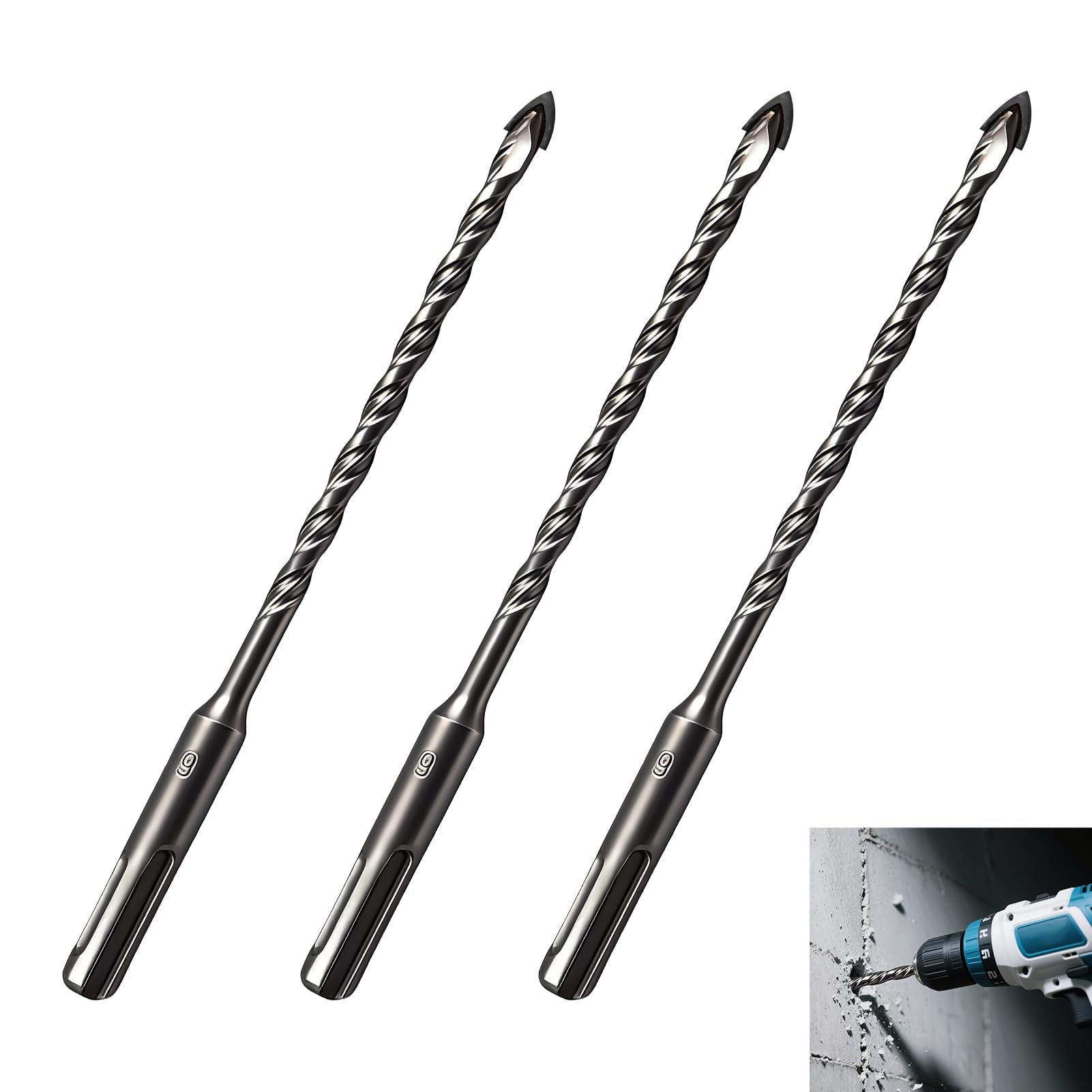 Set of 3 SDS Plus Concrete Drill Bits with 4 Carbide Edges, Double Helix 6 x 160 mm for Hammer Drills, Drill Bit for Ceramics, Wood and Multilayer Materials and Durability