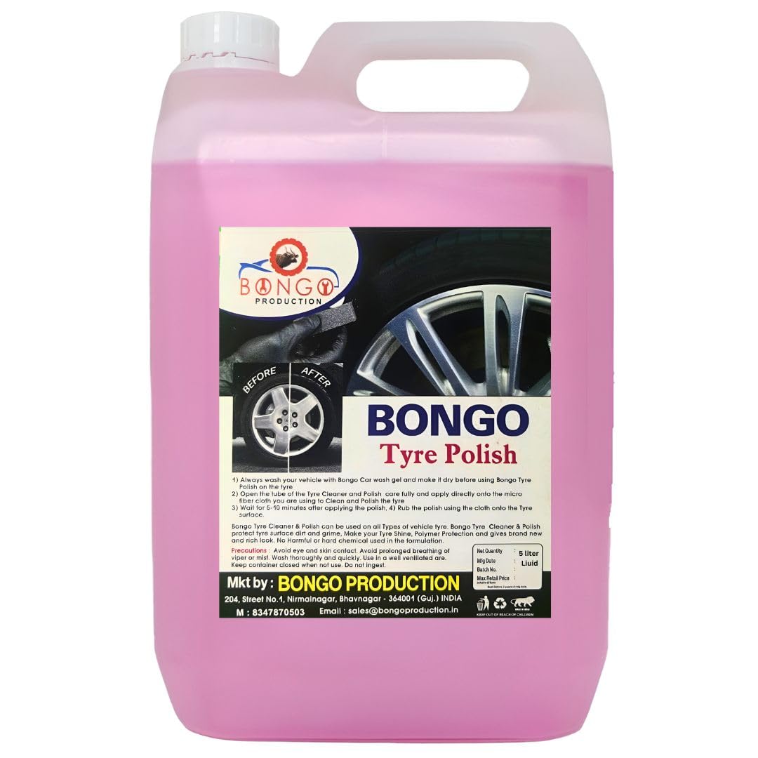 Bongo Tyre Polish for Car and Bike (5L) Liquid | Super Dark Black Shine | Hydrophobic | Non-Greasy Formula for Lustrous Finish (PINK)-image-8
