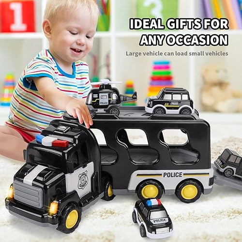 Miniatura 2 de Camión de policía juguetes para niños pequeños de 3, 4, 5, 6 años, 55 en 1, camión de fricción de juguete, automóvil, Navidad, regalos de cumpleaños