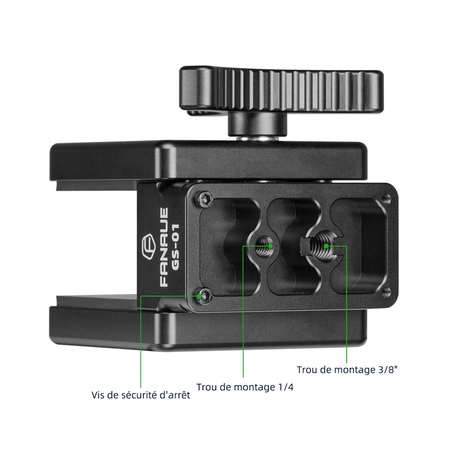 FANAUE GS-01 Montura de sillín Collar Arca Swiss Placa de liberación rápida para trípode con cabeza de bola para exteriores