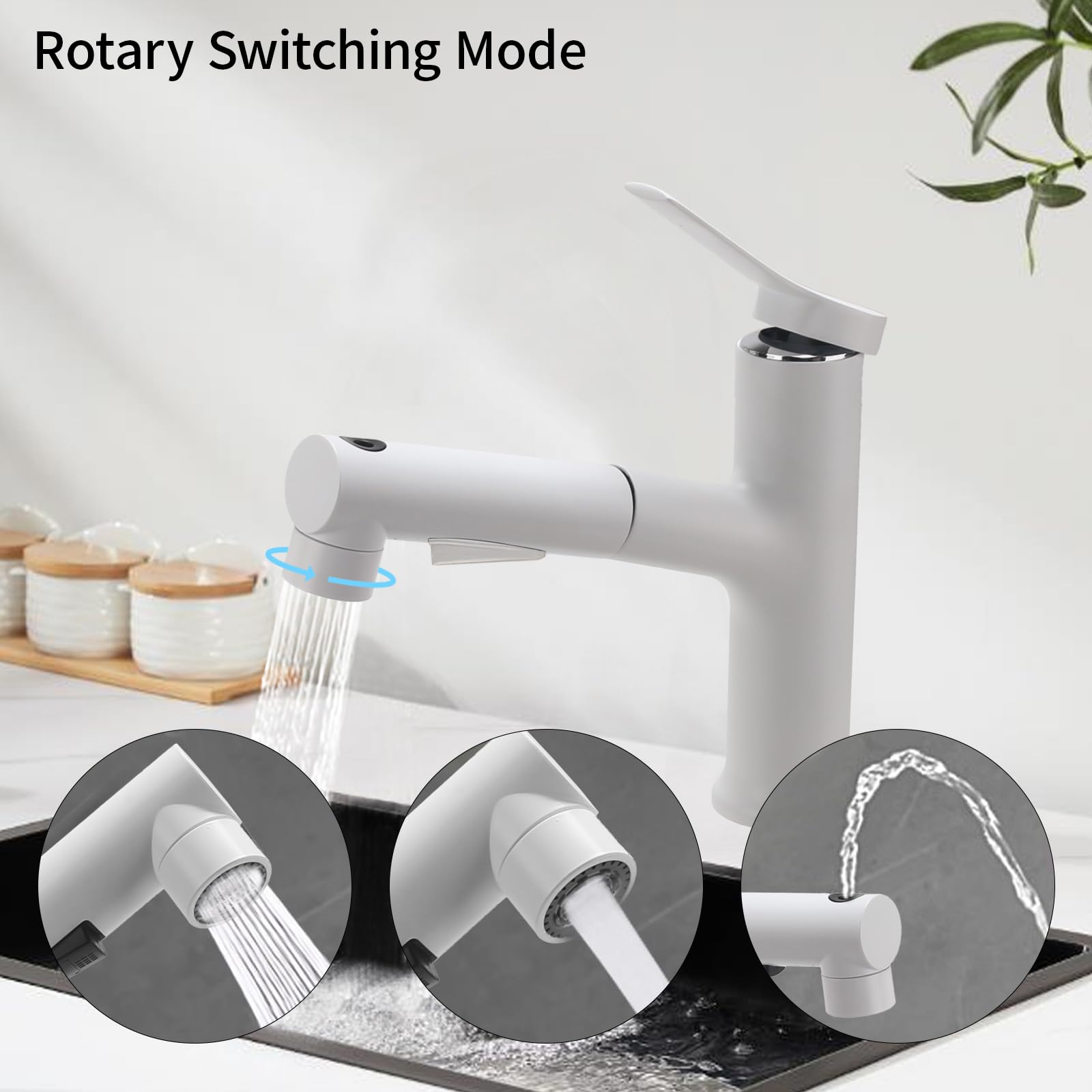 Rubinetto con Doccetta Estraibile a 3 Modalità Rubinetto Bagno Lavabo Miscelatore Monocomando Caldo e Freddo Aeratore Doccino per Lavandino Bianco