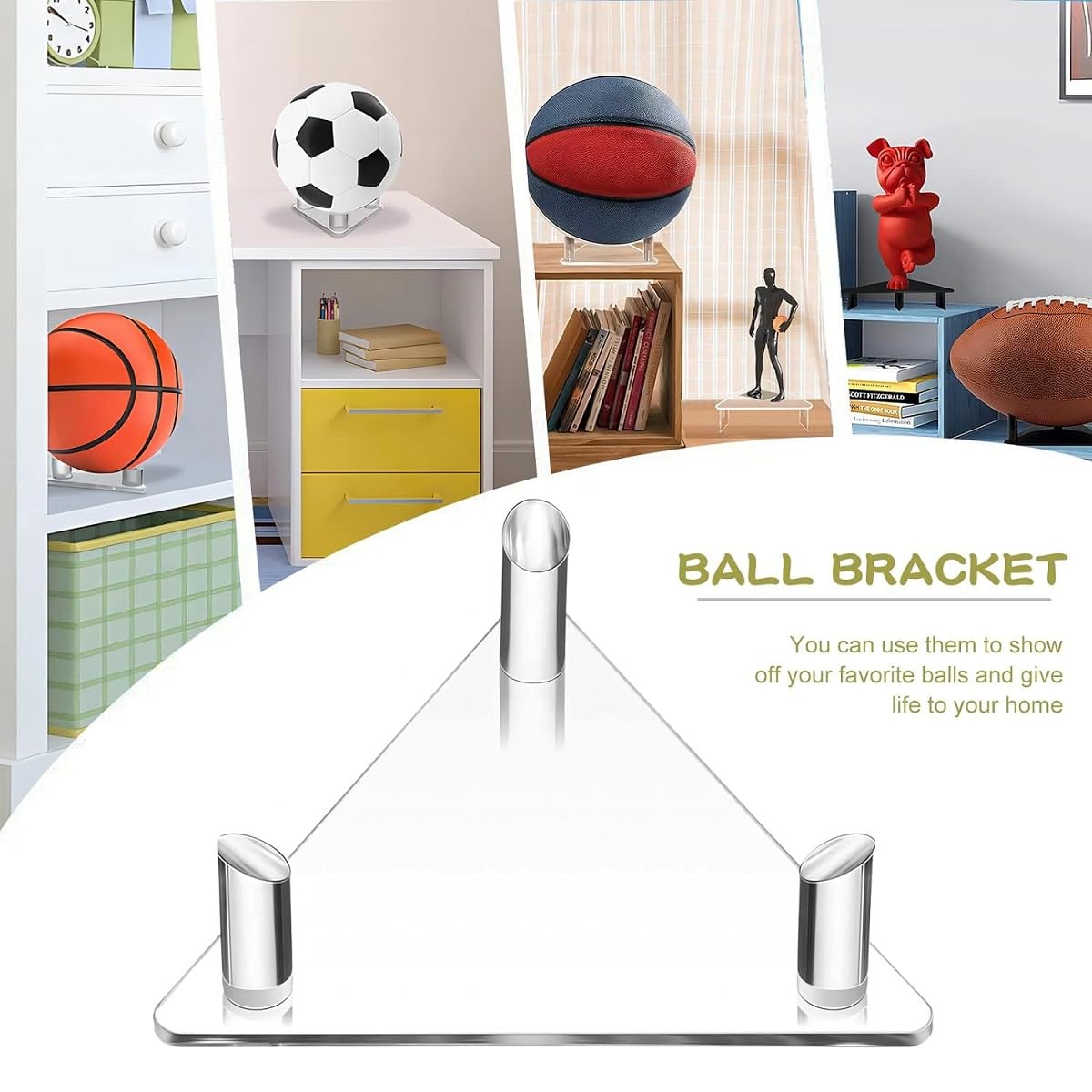 Support de Ballon de Football,Foot Présentoir,Support Ballon Basket, Support Ballon Foot, Universel Support Ballon Rugby Support Présentoir Socle Ballon Base de Ballon Acrylique pour Ecole Maison